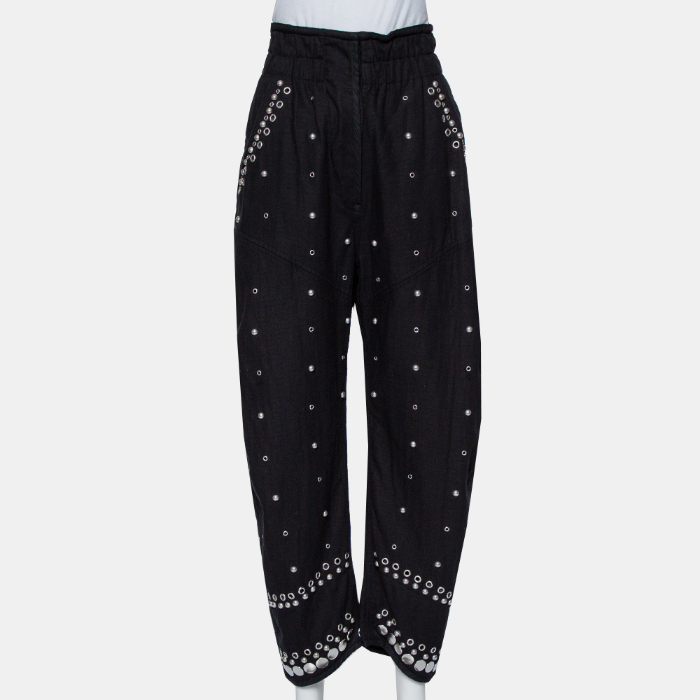 luxury-women-isabel-marant-new-clothes-p421621-008 Isabel Marant Black Cotton Studded Paneled Eloma Pants L