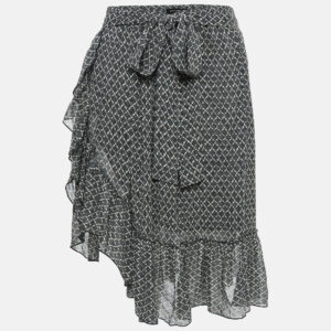Isabel Marant Black/White Printed Silk Ruffled Short Skirt S