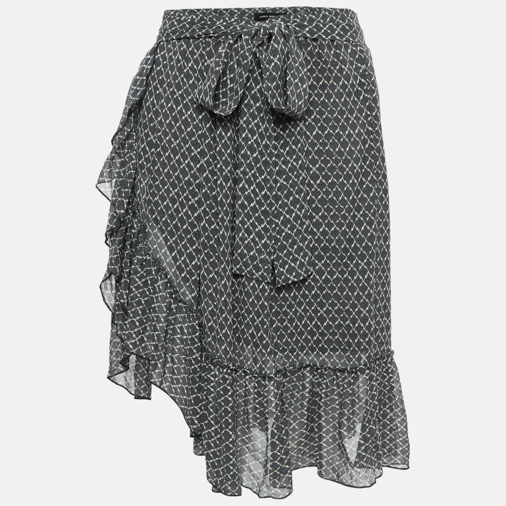luxury-women-isabel-marant-used-clothes-p1022795-002 Isabel Marant Black/White Printed Silk Ruffled Short Skirt S