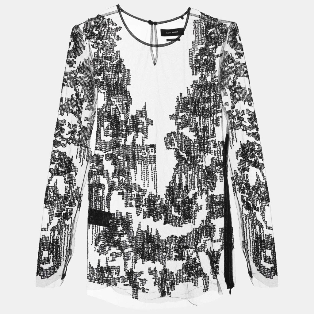 Isabel Marant Black Sequin Mesh and Silk Top TO