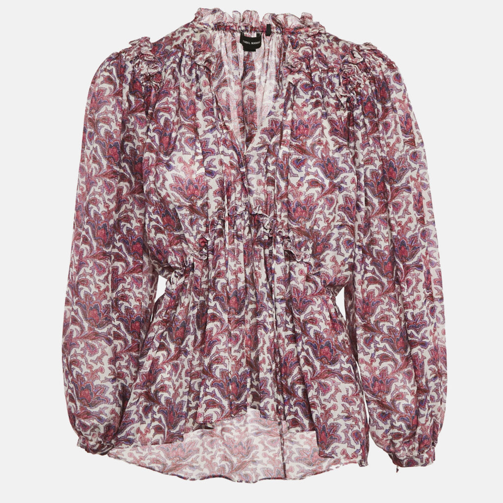 luxury-women-isabel-marant-used-clothes-p1106638-002 Isabel Marant Purple Printed Silk Ruffle Detail Top S