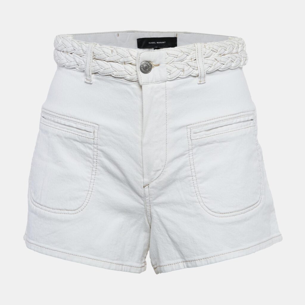 Isabel Marant White Denim Braided Waist Shorts S