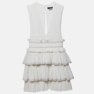 Isabel Marant White Cotton V-Neck Ruffled Glory Mini Dress XS