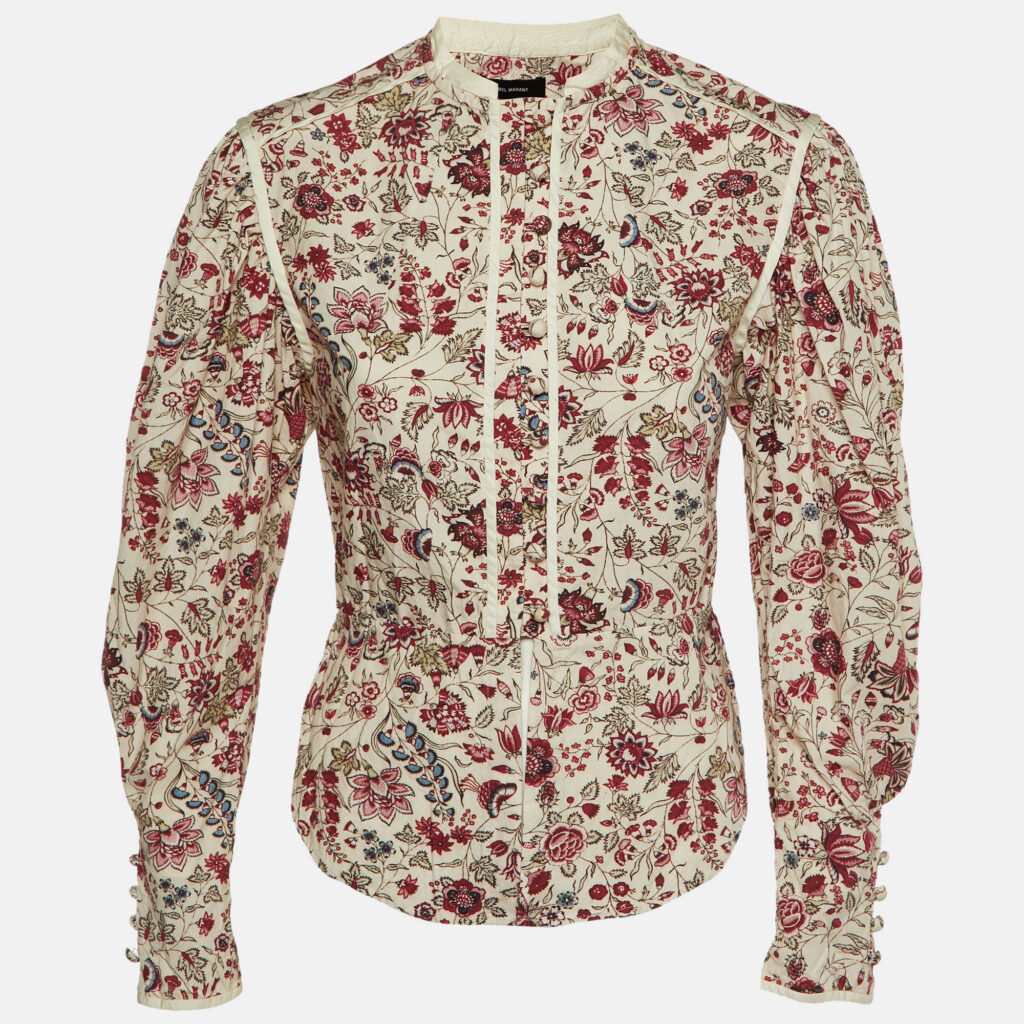 luxury-women-isabel-marant-used-clothes-p1145538-002 Isabel Marant Cream Floral Print Cotton Button Front Top S