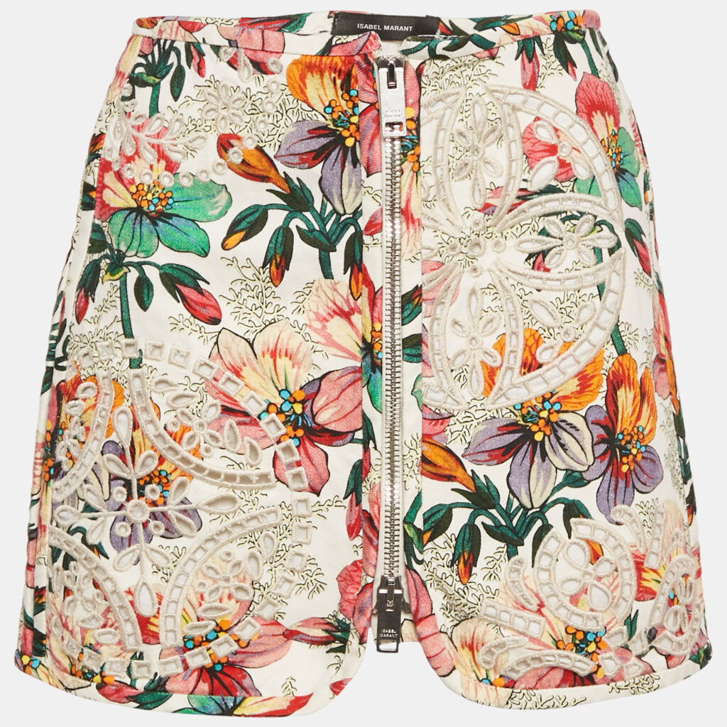 luxury-women-isabel-marant-used-clothes-p1161720-006 Isabel Marant White Floral Print Broderie Anglaise Mini Skirt M