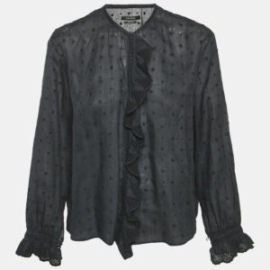 Isabel Marant Black Floral Embroidered Ramie Blouse S