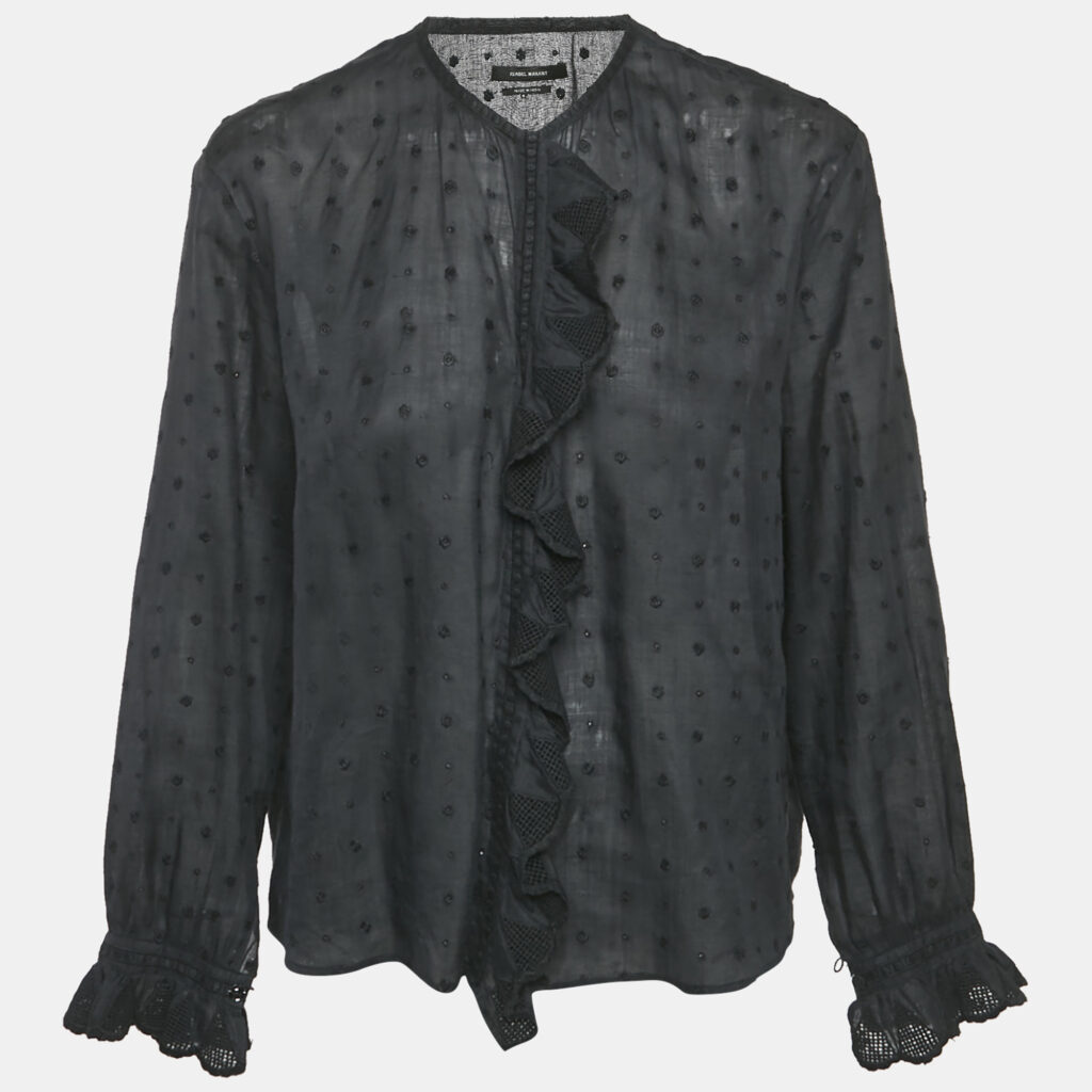 luxury-women-isabel-marant-used-clothes-p1164249-005 Isabel Marant Black Floral Embroidered Ramie Blouse S