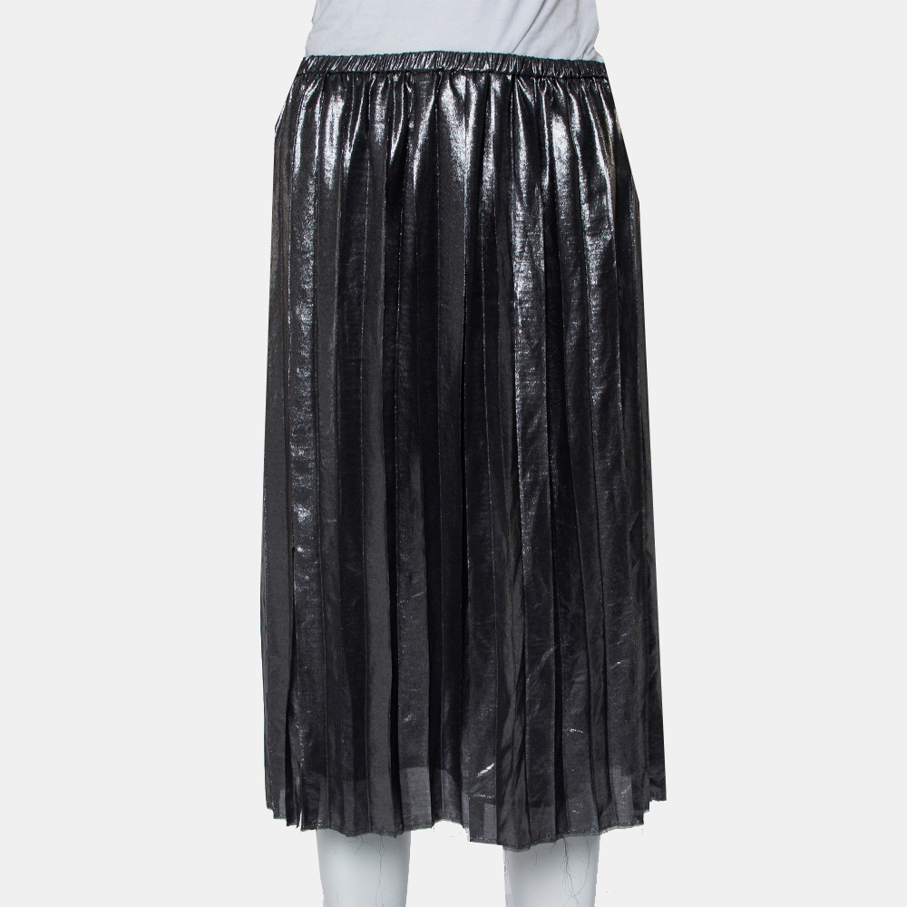 luxury-women-isabel-marant-used-clothes-p423184-008 Isabel Marant Metallic Grey Lame' Pleated Knee Length Skirt M