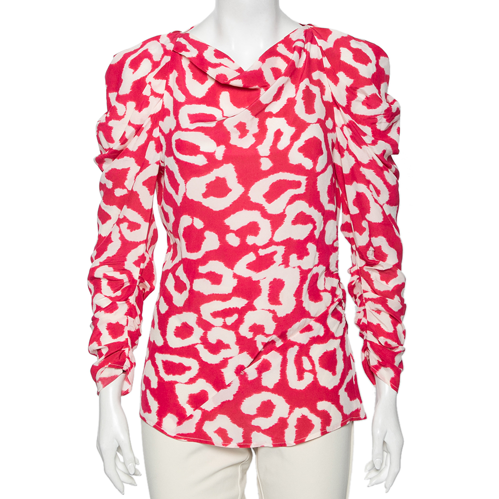 luxury-women-isabel-marant-used-clothes-p595633-009-2 Isabel Marant Fuchsia Printed Crepe De Chine Draped Claire Blouse M