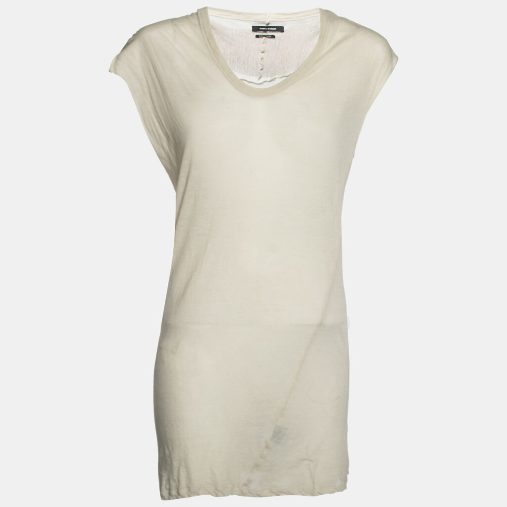 luxury-women-isabel-marant-used-clothes-p631249-001-2 Isabel Marant Beige Cotton See Through Sleeveless Mini Dress M