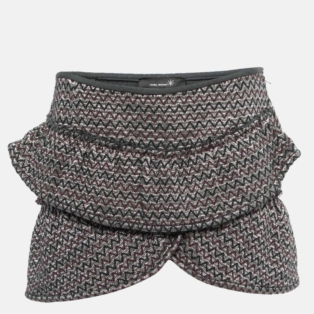 luxury-women-isabel-marant-used-clothes-p825082-005 Isabel Marant Silver Zig-Zag Patterned Lurex Knit Mini Skirt M