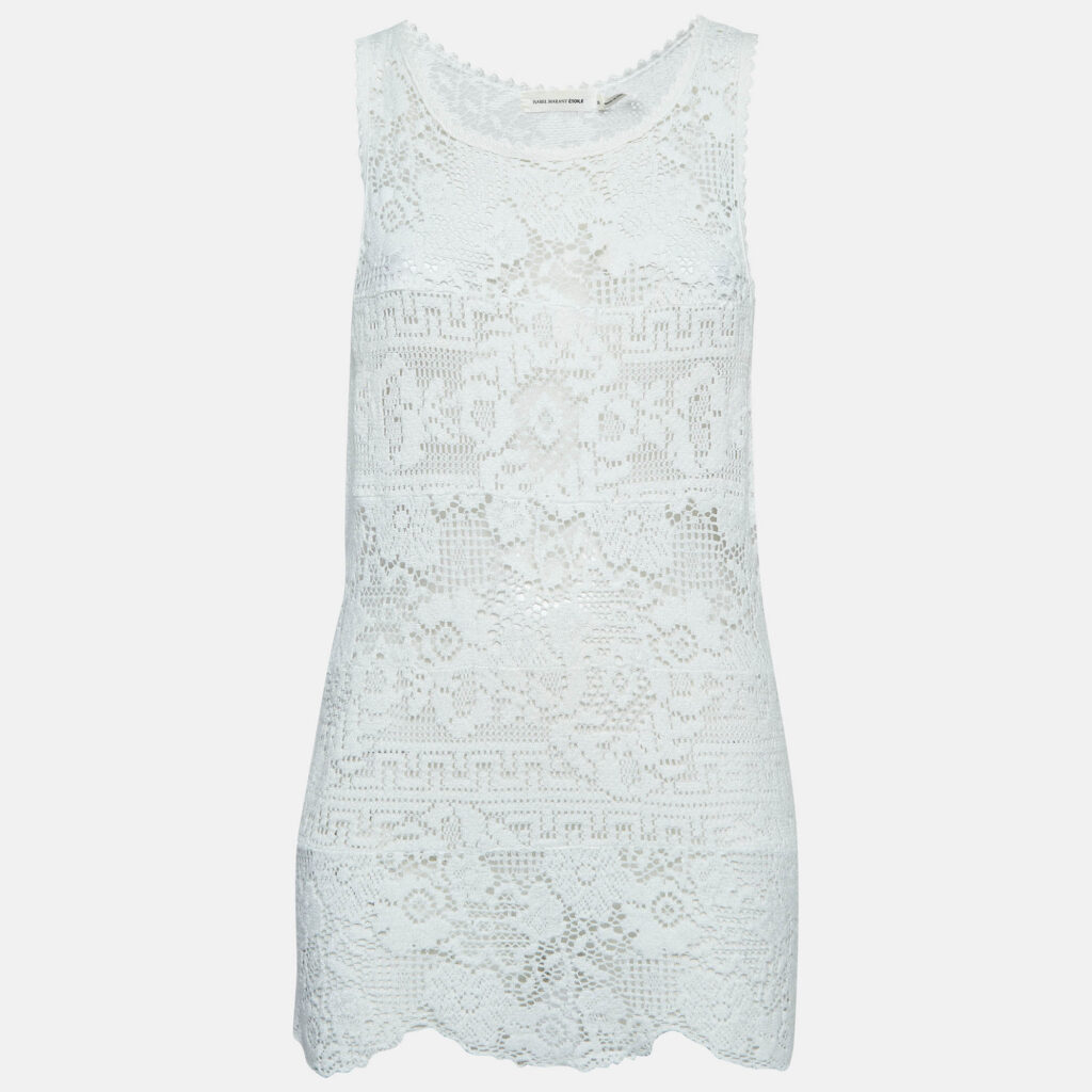 Isabel Marant White Patterned Lace Sleeveless Top M
