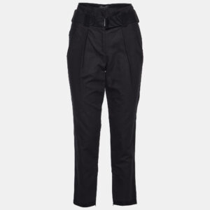 Isabel Marant Black Cotton Belt Detail Tapered Trousers M