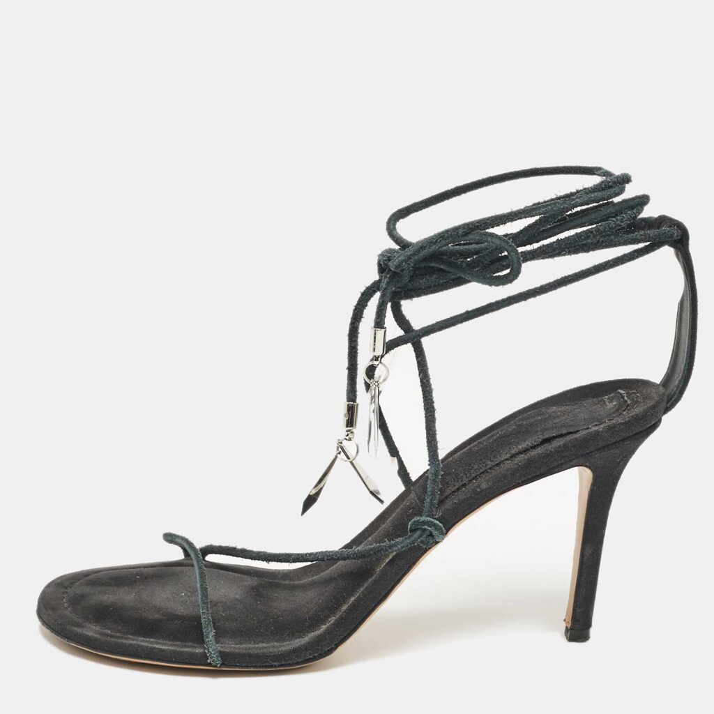 Isabel Marant Green Suede Ankle Wrap Sandals Size 40