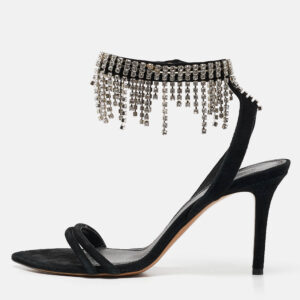 Isabel Marant Black Suede Crystal Embellished Ankle Strap Sandals Size 38