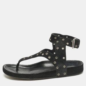 Isabel Marant Black Suede Elwina Ankle Strap Flat Sandals Size 41