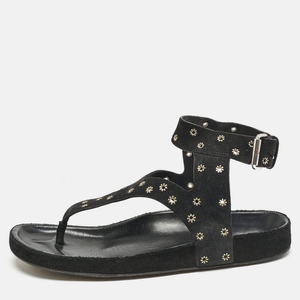 luxury-women-isabel-marant-used-shoes-p1155879-003 Isabel Marant Black Suede Elwina Ankle Strap Flat Sandals Size 41