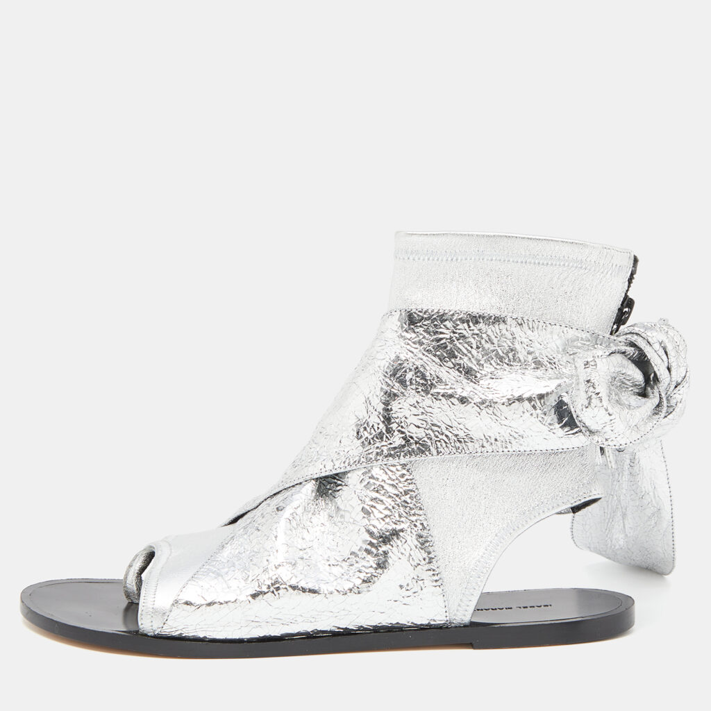 luxury-women-isabel-marant-used-shoes-p812782-003 Isabel Marant Silver Leather Mosley Gladiator Flat Sandals Size 39