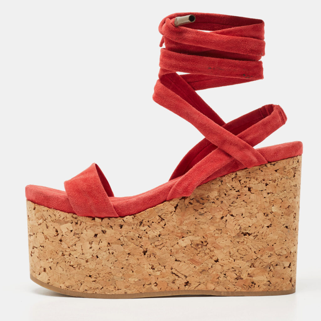 luxury-women-isabel-marant-used-shoes-p933465-012 Isabel Marant Red Suede Wedge Ankle Strap Sandals Size 37