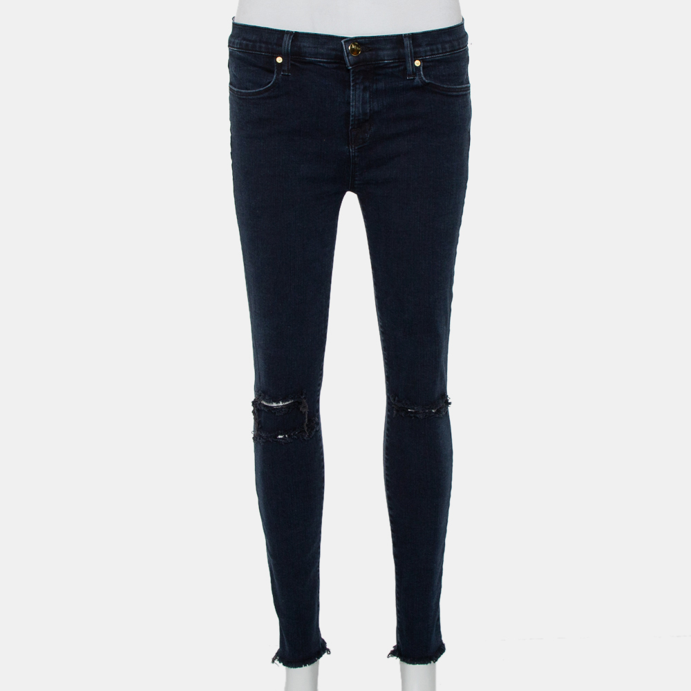 luxury-women-j-brand-used-clothes-p429431-009 J Brand Navy Blue Denim Cropped Skinny Distressed Blue Mercy Jeans M