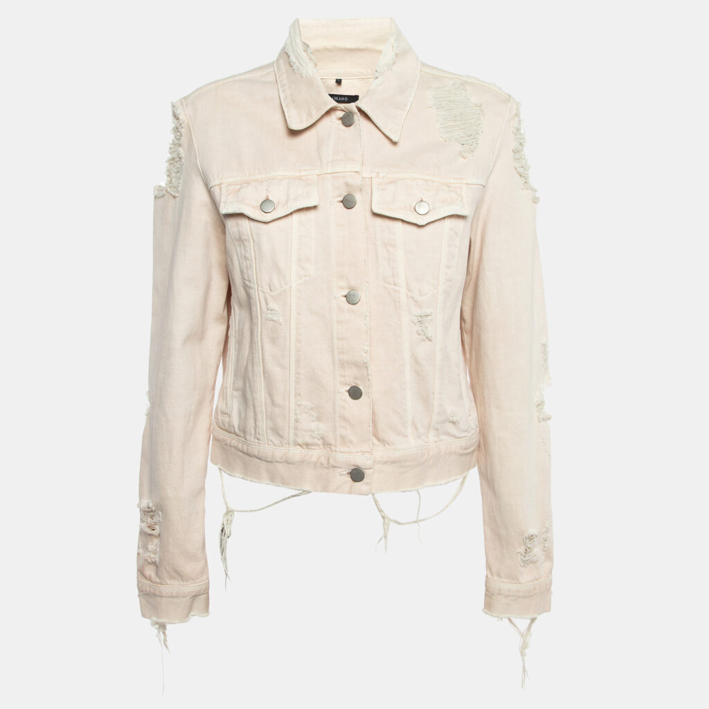 luxury-women-j-brand-used-clothes-p914623-001 J Brand Cream Distressed & Ripped Denim Buttoned Jacket L
