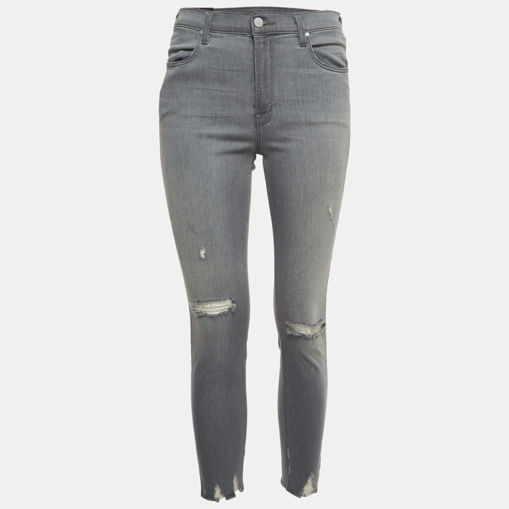 luxury-women-j-brand-used-clothes-p915288-001 J Brand Grey Ripped Denim Distressed Hem Skinny Jeans M Waist 29"