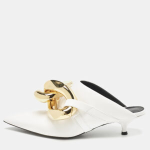J.W.Anderson White Leather Chain Heel Mules Size 36