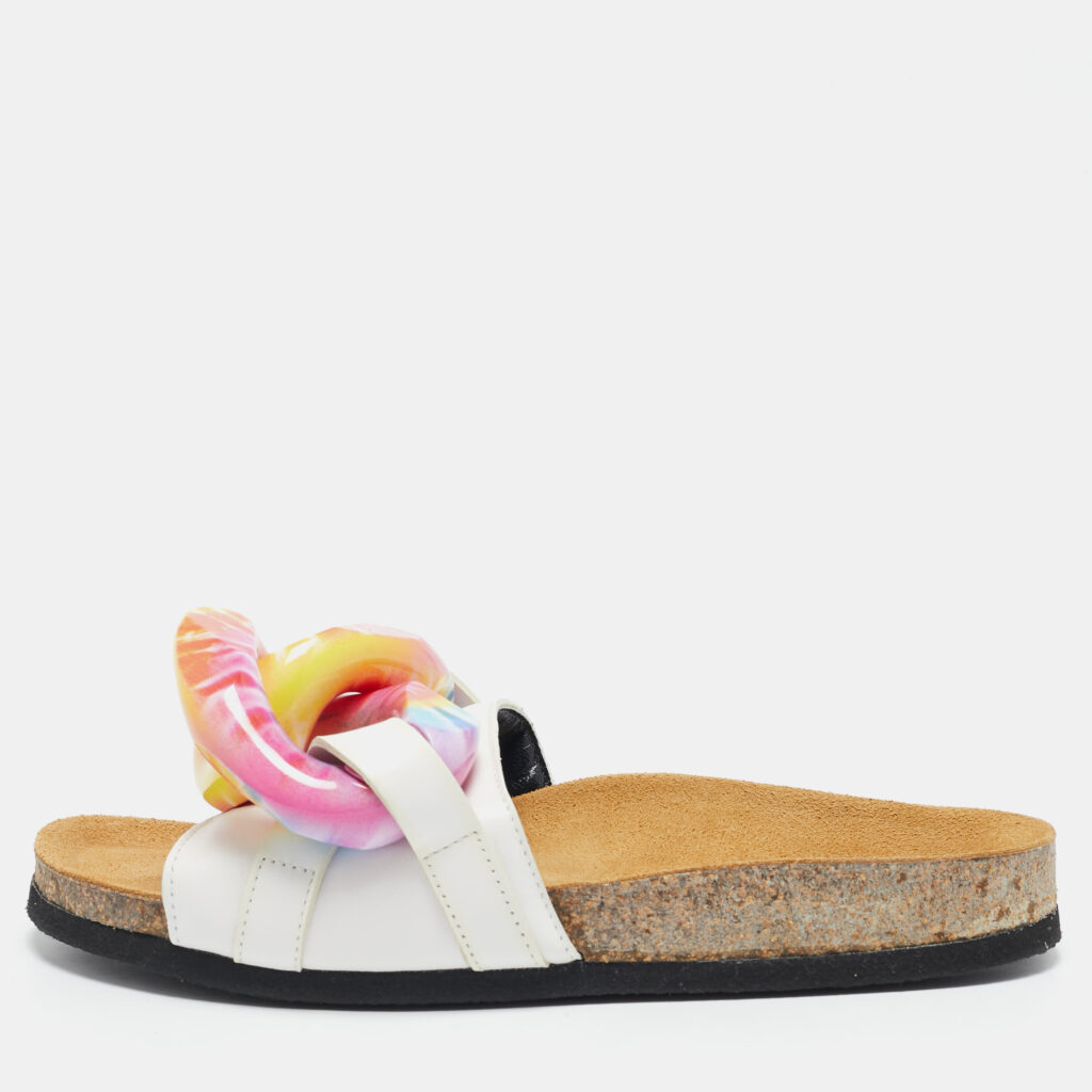 luxury-women-j-w-anderson-used-shoes-p1145659-006 J.W.Anderson White Leather Chain Flat Slides Size 36