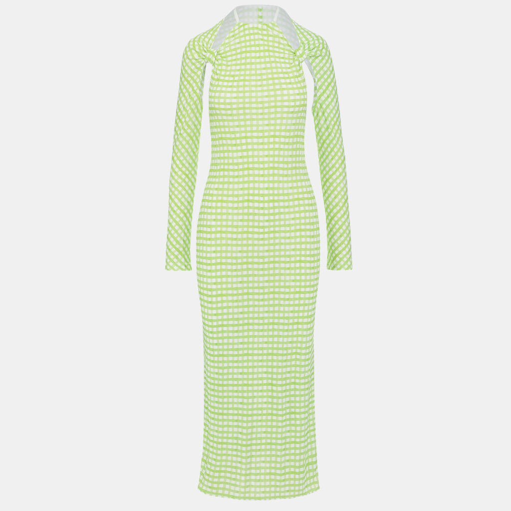Jacquemus Green Checkered Print Jersey La Robe Nodi Midi Dress M