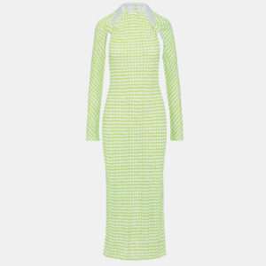 Jacquemus Green Checkered Print Jersey La Robe Nodi Midi Dress M