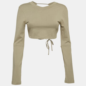 Jacquemus Sage Green Cotton Open Back Crop T-Shirt XS