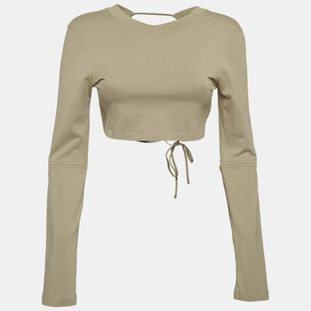 Jacquemus Sage Green Cotton Open Back Crop T-Shirt XS