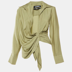 Jacquemus Green Crepe Le Bahia Tie Front Blouse XXS
