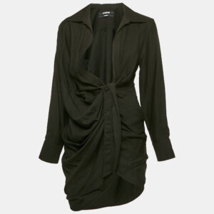 Jacquemus Black Crepe La Robe Bahia Draped Mini Dress XS