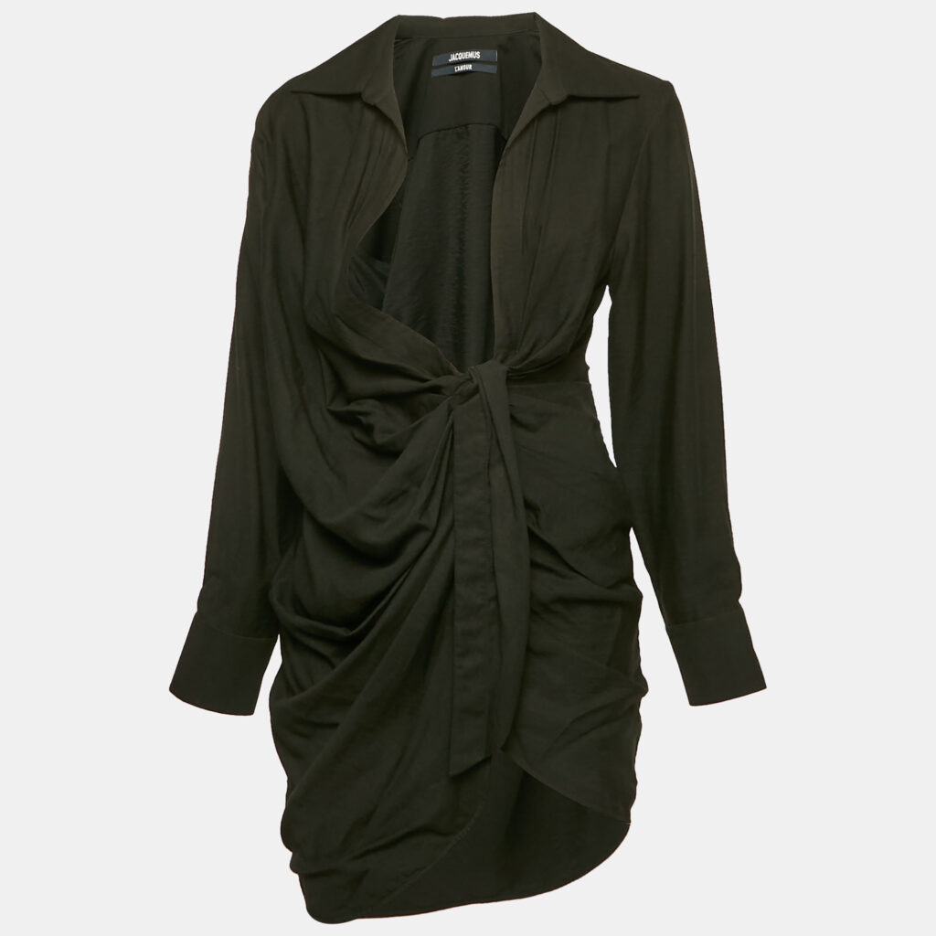 luxury-women-jacquemus-used-clothes-p1152155-001 Jacquemus Black Crepe La Robe Bahia Draped Mini Dress XS