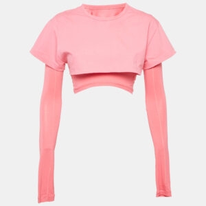 Jacquemus Pink Cotton knit & Lyocell Knit Le Double Crop T-Shirt S