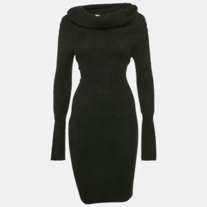 Jacquemus Black Mohair Rib Knit Off Shoulder Cut-Out Midi Dress M