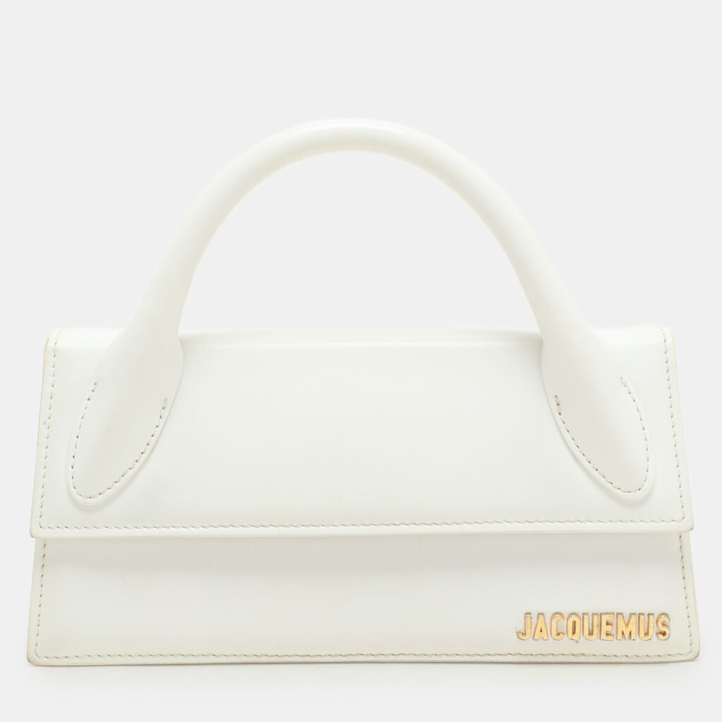 luxury-women-jacquemus-used-handbags-p1164933-001 Jacquemus White Leather Long Le Chiquito Top Handle Bag