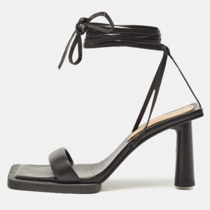Jacquemus Black Leather Les Carr&eacute;s Ronds Ankle Wrap Sandals Size 37
