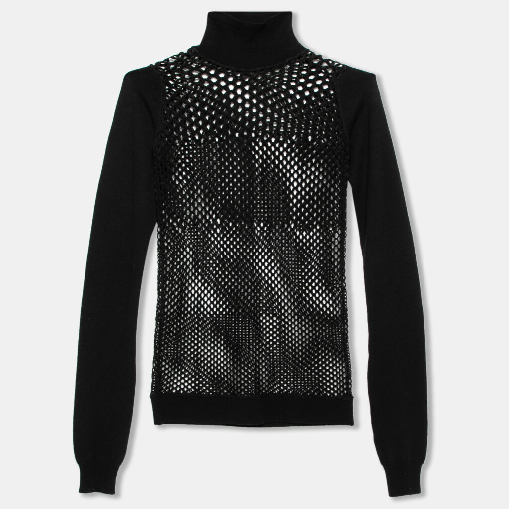 luxury-women-jean-paul-gaultier-maille-used-clothes-p627616-004-2 Jean Paul Gaultier Maille Black Patterned Open Knit Long Sleeve Sweater S