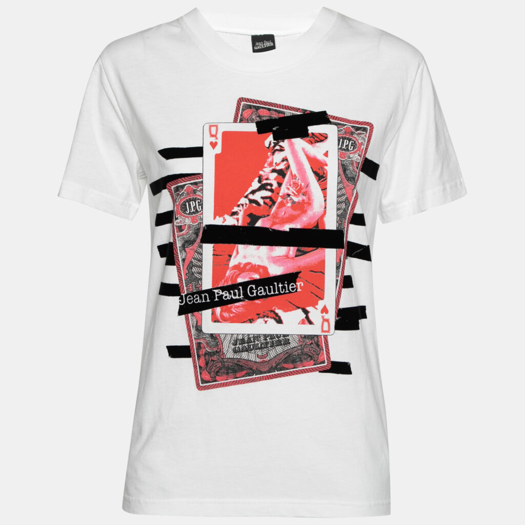 luxury-women-jean-paul-gaultier-used-clothes-p631639-001-2 Jean Paul Gaultier White Printed Cotton Short Sleeve Crewneck T-Shirt L