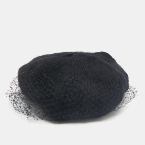Jennifer Behr Black Wool Knit Veil Trim Beanie One Size