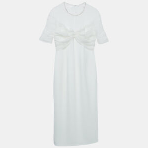 Jenny Packham White Crystal Embellished Tulle and Crepe Tulip Midi Dress L