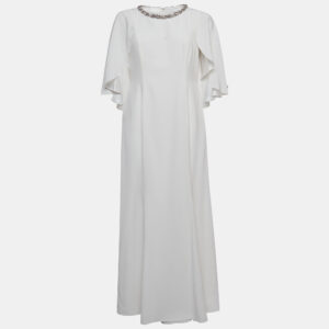 Jenny Packham White Satin Crystal Embellished Neck Wedding Gown L