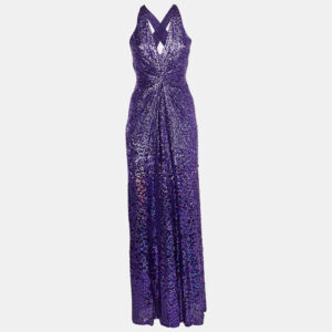 Jenny Packham Purple Sequin Halter Neck Gown M