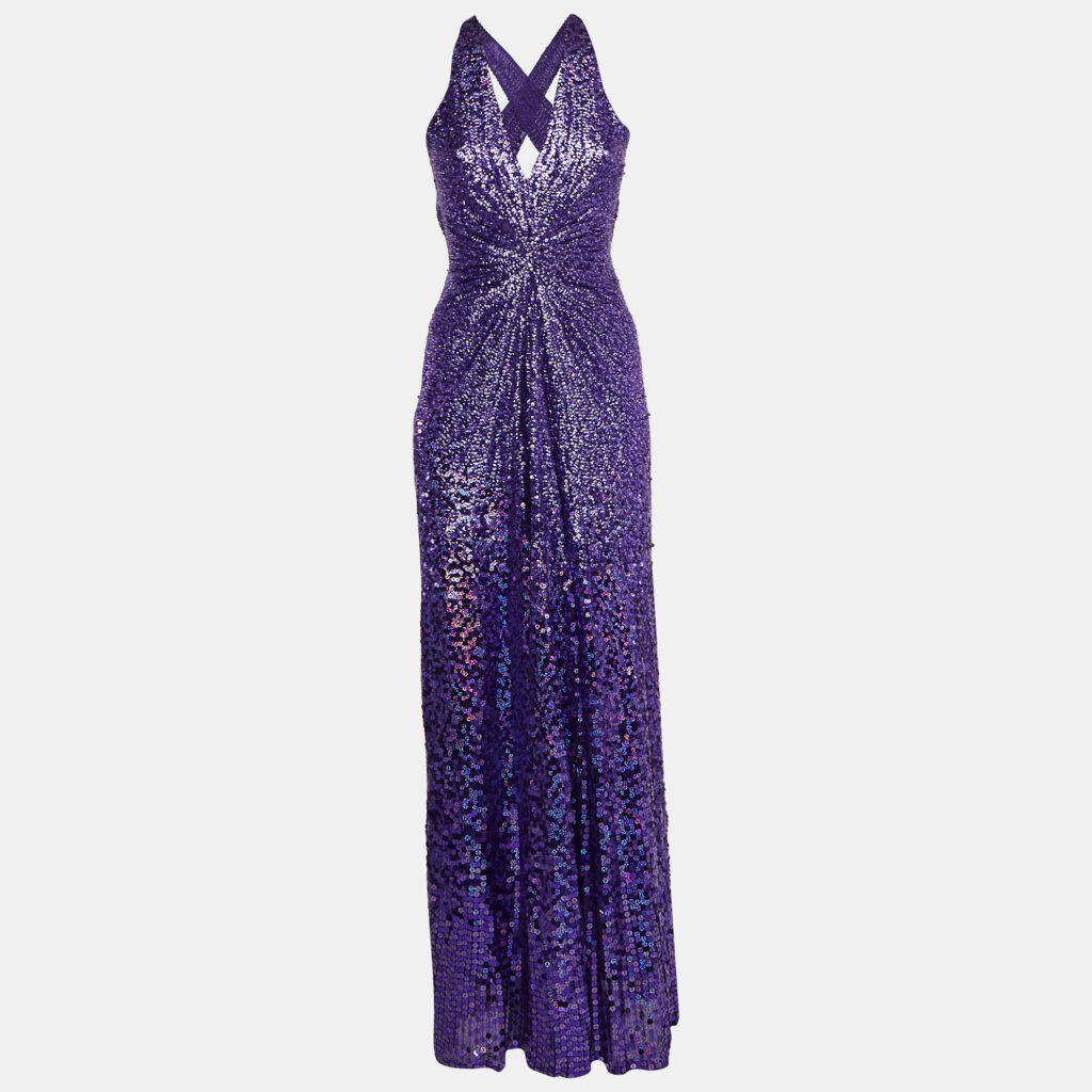 luxury-women-jenny-packham-used-clothes-p467616-001 Jenny Packham Purple Sequin Halter Neck Gown M