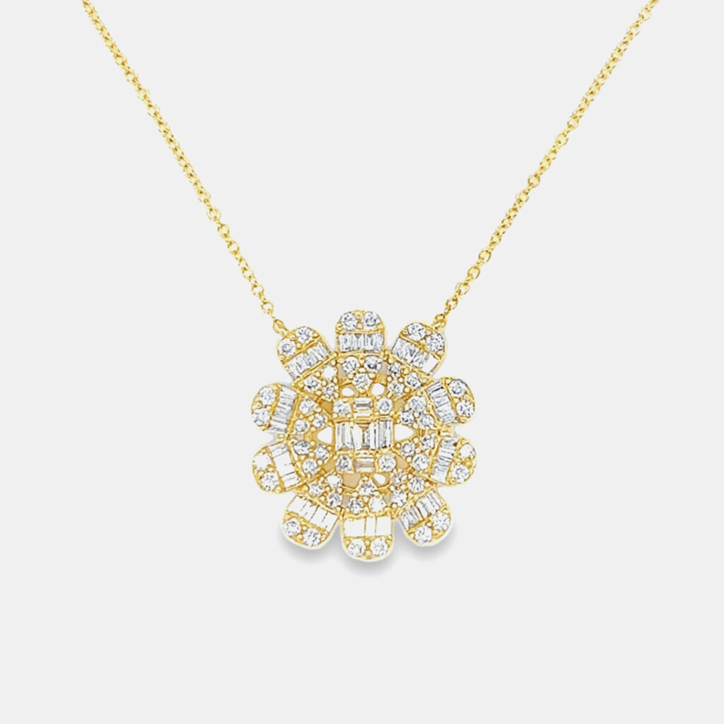 luxury-women-jewelry-runway-new-fine-jewelry-p1121729-002 14K Yellow Gold Diamond Flower Pendant Necklace (0.75 ctw)