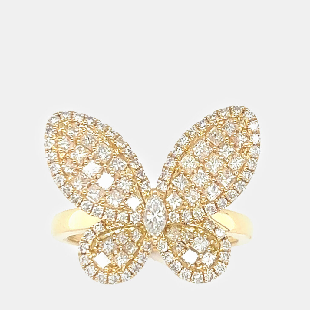 18K Yellow Gold Butterfly Diamond Ring (1.25ctw)