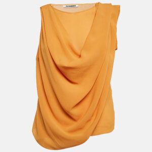 Jil Sander Yellow Chiffon Draped Sleeveless Top S