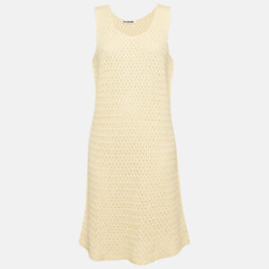 Jil Sander Yellow Crochet Knit Short Sleeveless Dress L